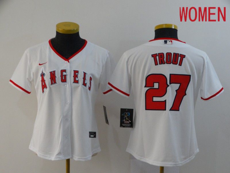 Women Los Angeles Angels 27 Trout White Nike Game MLB Jerseys